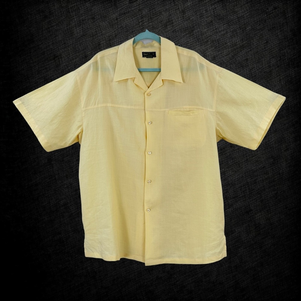 Giorgio Inserti 100% Linen Shirt Short Sleeve Button Down MEN'S‎ Size XL Yellow